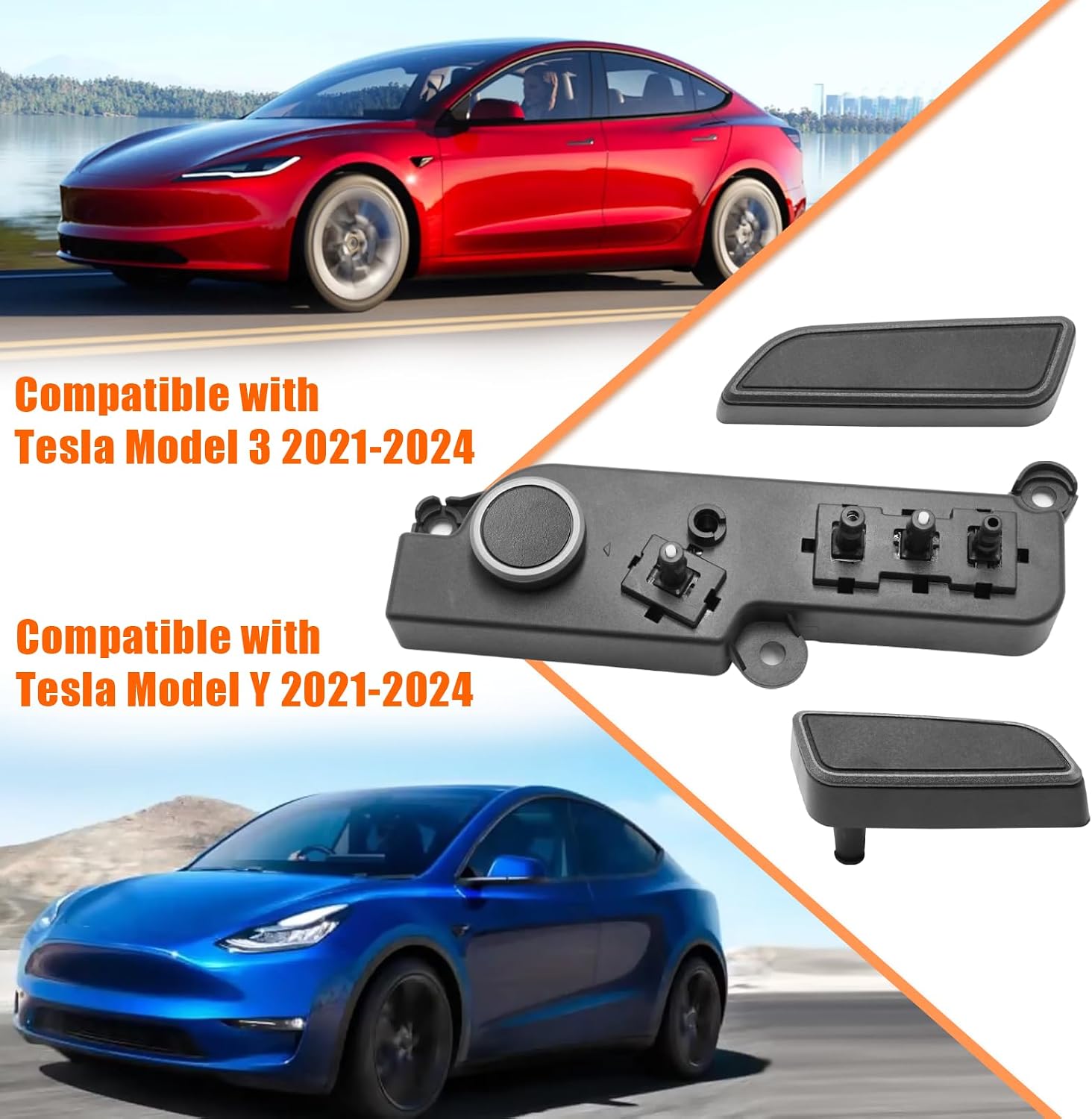 Compatible with Tesla Power Seat Control Switch with Button Cover Model 3 Model Y 2021-2024, Front Left Driver Side Seat Controller Backrest Cushion Adjuster Switch for Tesla Accessories