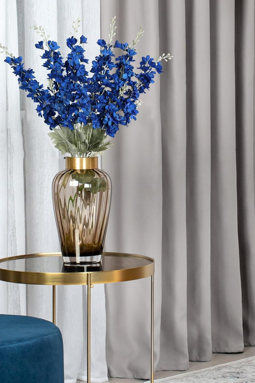 IPOPU Delphinium Artificial Flowers Royal Blue Fake Larkspur Flowers 6 PCS 33.5 in Long Stem Artificial Flowers for Tall Vase for Home Wedding Office Decoration(Royal Blue) - Image 6