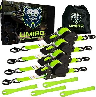 Retractable Ratchet Straps 1 Inch x 12 Feet Heavy Duty Tie Downs,1760lb Break Strength,Self Retracting for Truck,Cargo,Trailer,Motorcycle,ATV,UTV (Fluorescent Green, 4pack)