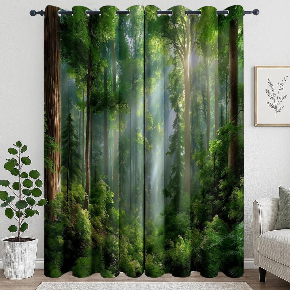 Rideaux occultants thermiques motif forêt pour une isolation parfaite de la chambre