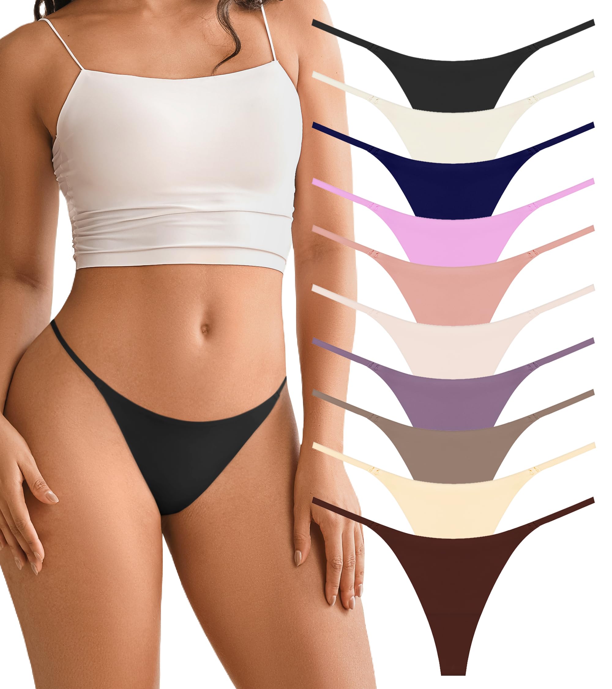 DEANGELMON Seamless G-string Thongs for Women - No Show Thong Underwear Low Rise Stretch Panties Workout Pack