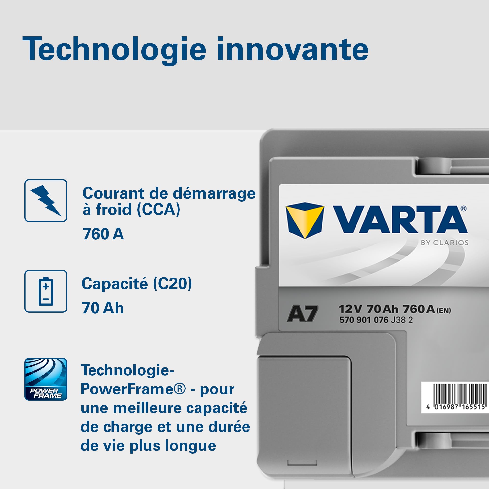Batterie de démarrage XEV Varta Silver Dynamic AGM L3 A7 12V 70Ah / 760A 570901076