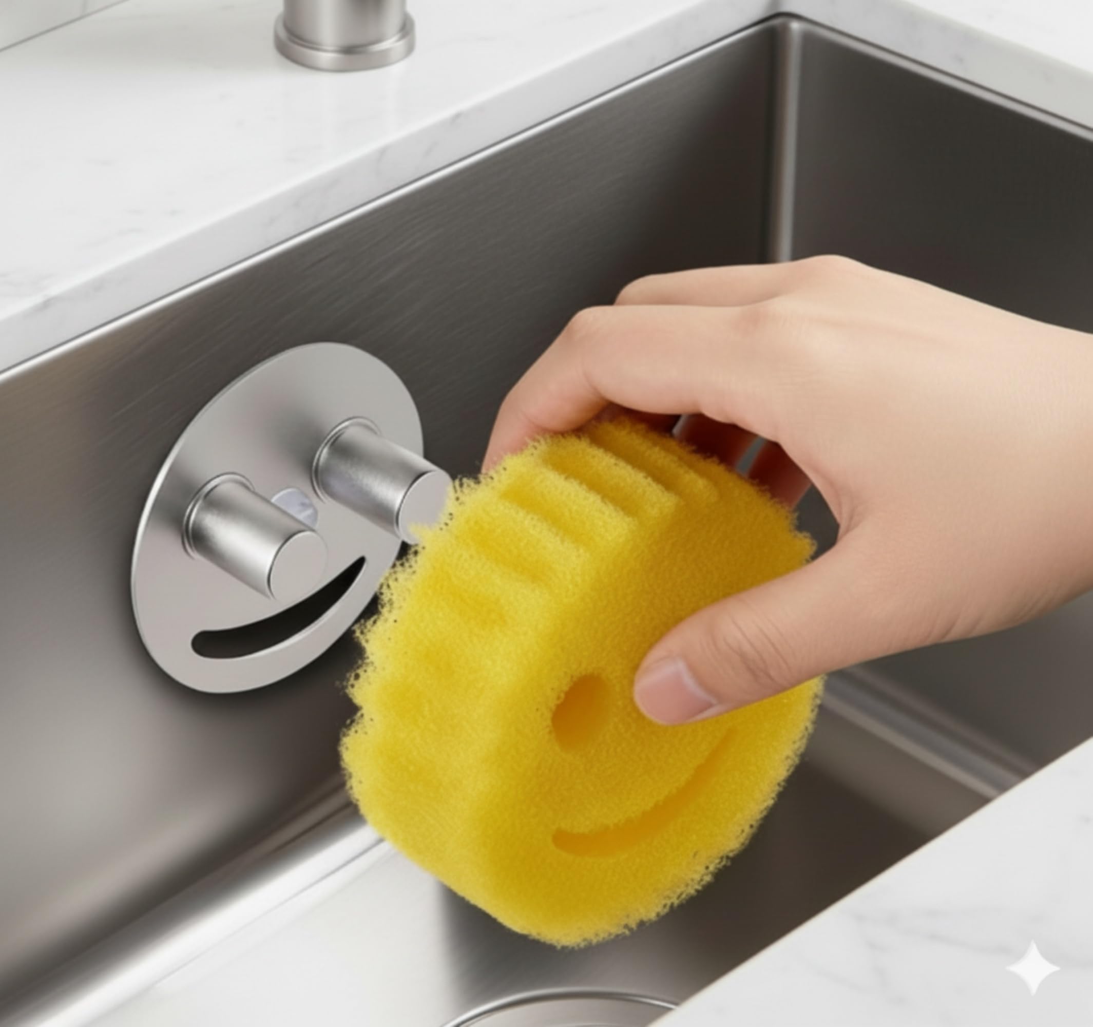 Smiley face sponge holder kitchen Sink Caddy Organizer with Suction cup Made of rust-proof aluminum that never rusts