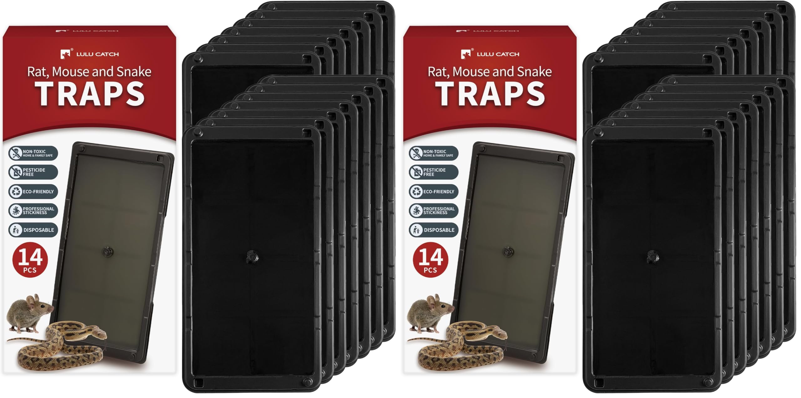 LULUCATCH Mouse Glue Traps 28 Pack, Larger &amp; Heavier Plastic Sticky Glue Traps with Extra-Strong Adhesive for Mice, Rats, Sticky Mouse Trap for Indoor Use, Easy to Set