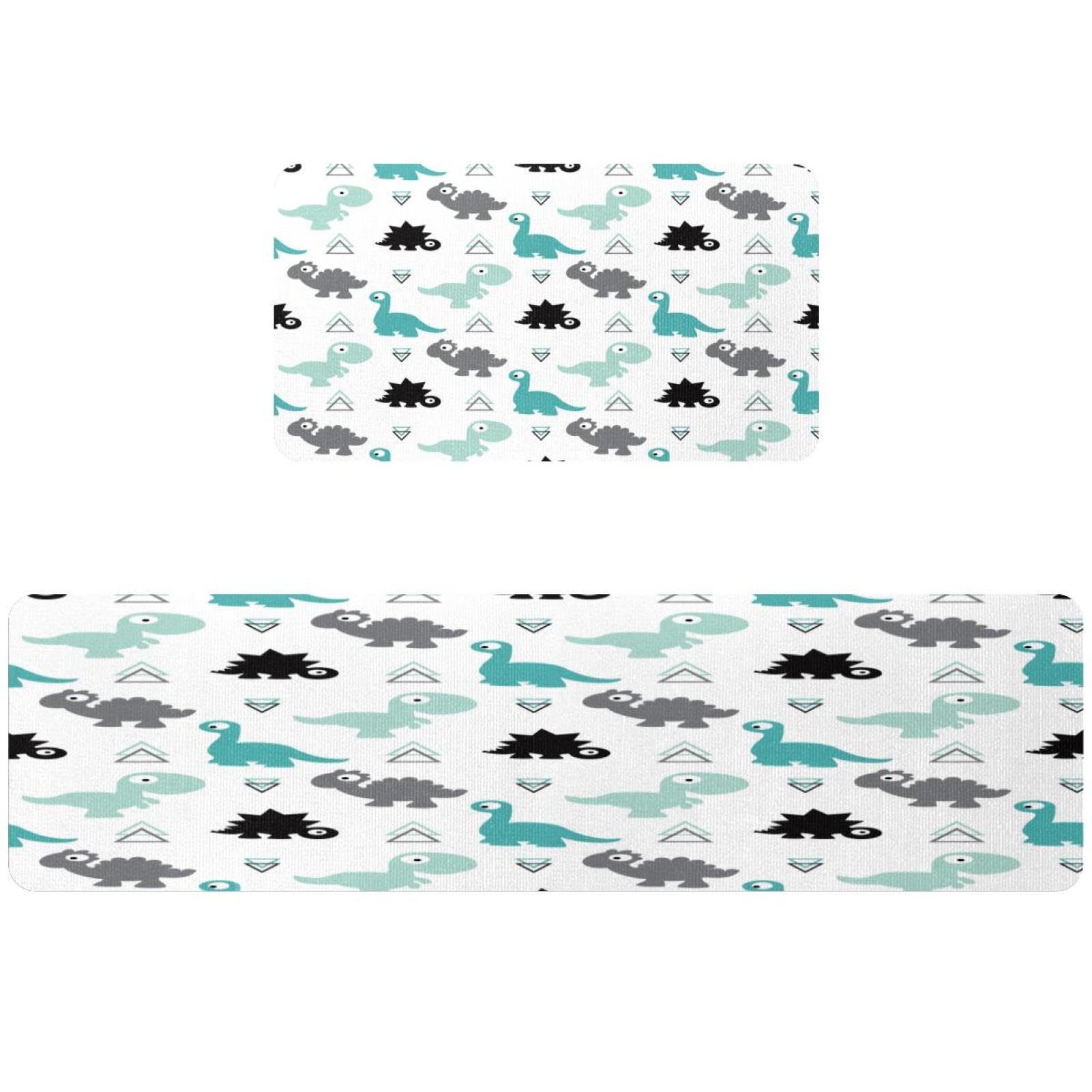Tapis de cuisine antidérapants lot de 2 lavables motif dinosaure vert