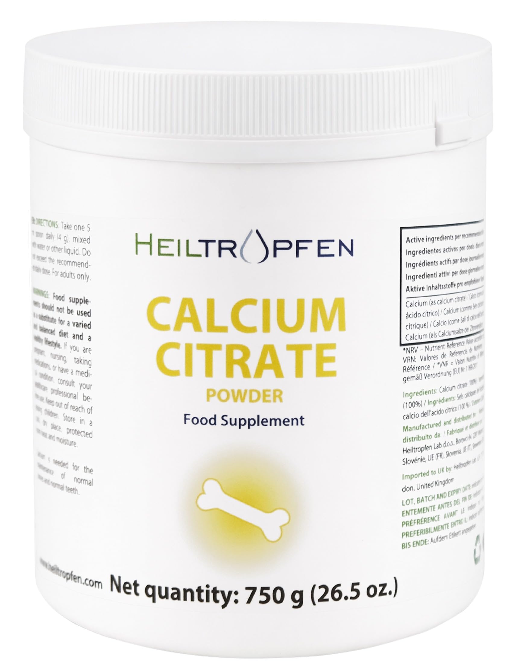 Calcium Citrate Powder 750g | 100% Pure Powder | Unflavored | Single Ingredient | Capsule-Free | Dietary Supplement