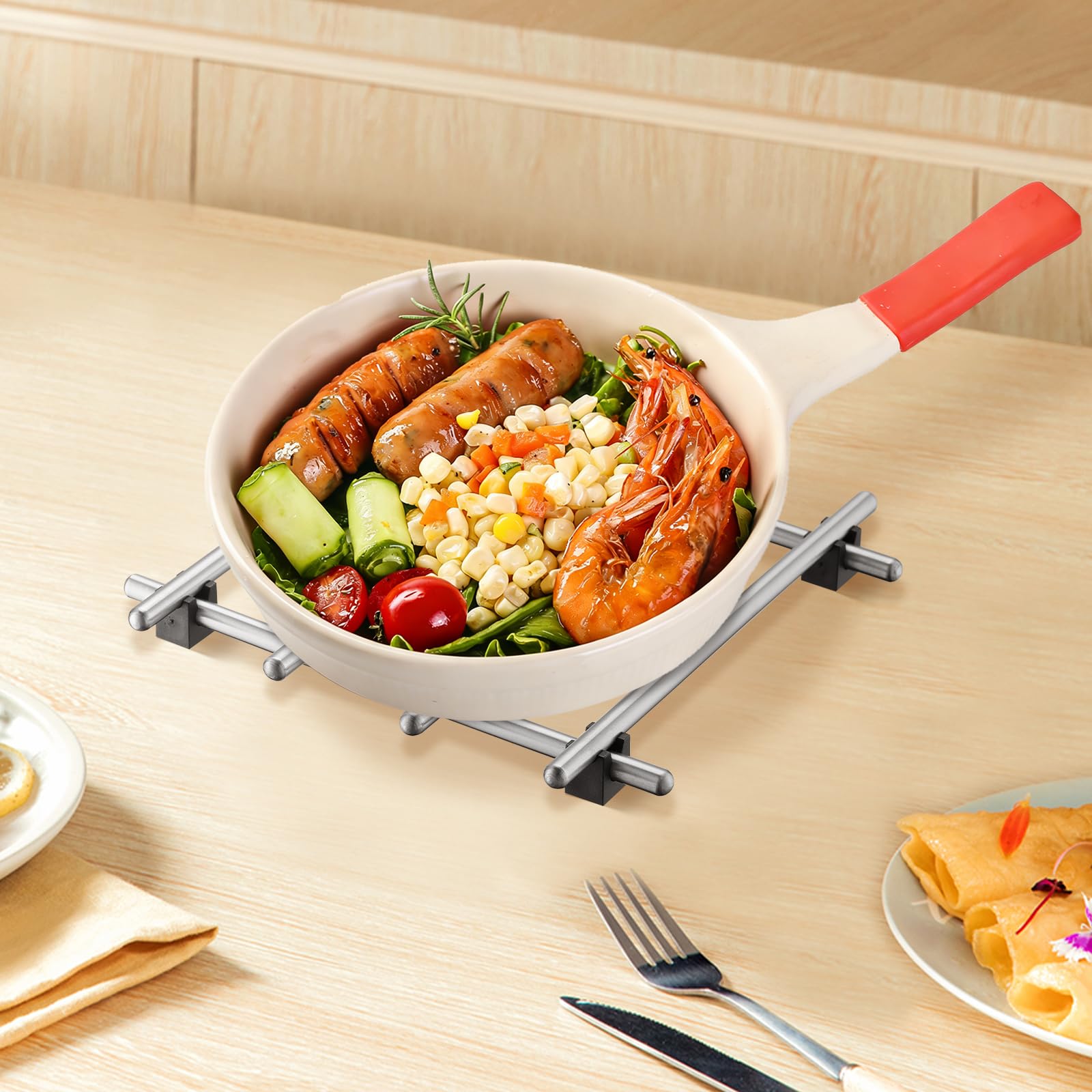 8er-Pack Edelstahl-Untersetzer Für Heisse Gerichte, 18 x 18 cm Hitzebeständiger Topfhalter Zum Schutz Von Küchenarbeitsplätzen, Metall-Abkühlgestell Für Kochen Und Backen