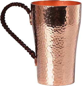 13.53 Fl Oz Handcrafted Copper Tumbler, Pure Metal Cup for Cold Drinks, Unique Handle Ideal for Iced Tea and Water
