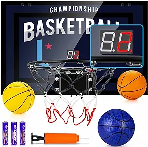 Indoor Basketball Hoop Fan Backboards for Teens and Adults Door Room Basketball Hoop Mini Hoop with Electronic Scoreboard, 3 Balls and Batteries Basketball Toys for 8 9 10 11 12