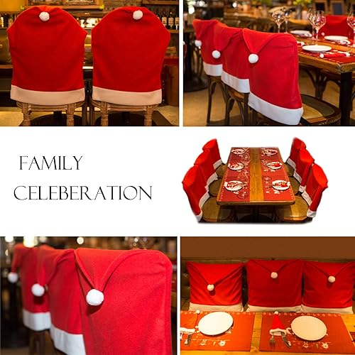 Vista 10 de 8 fundas rojas para sillas de Navidad, decoración de Navidad, sombrero de Papá Noel, cubierta trasera para silla de Navidad, comedor, restaurante