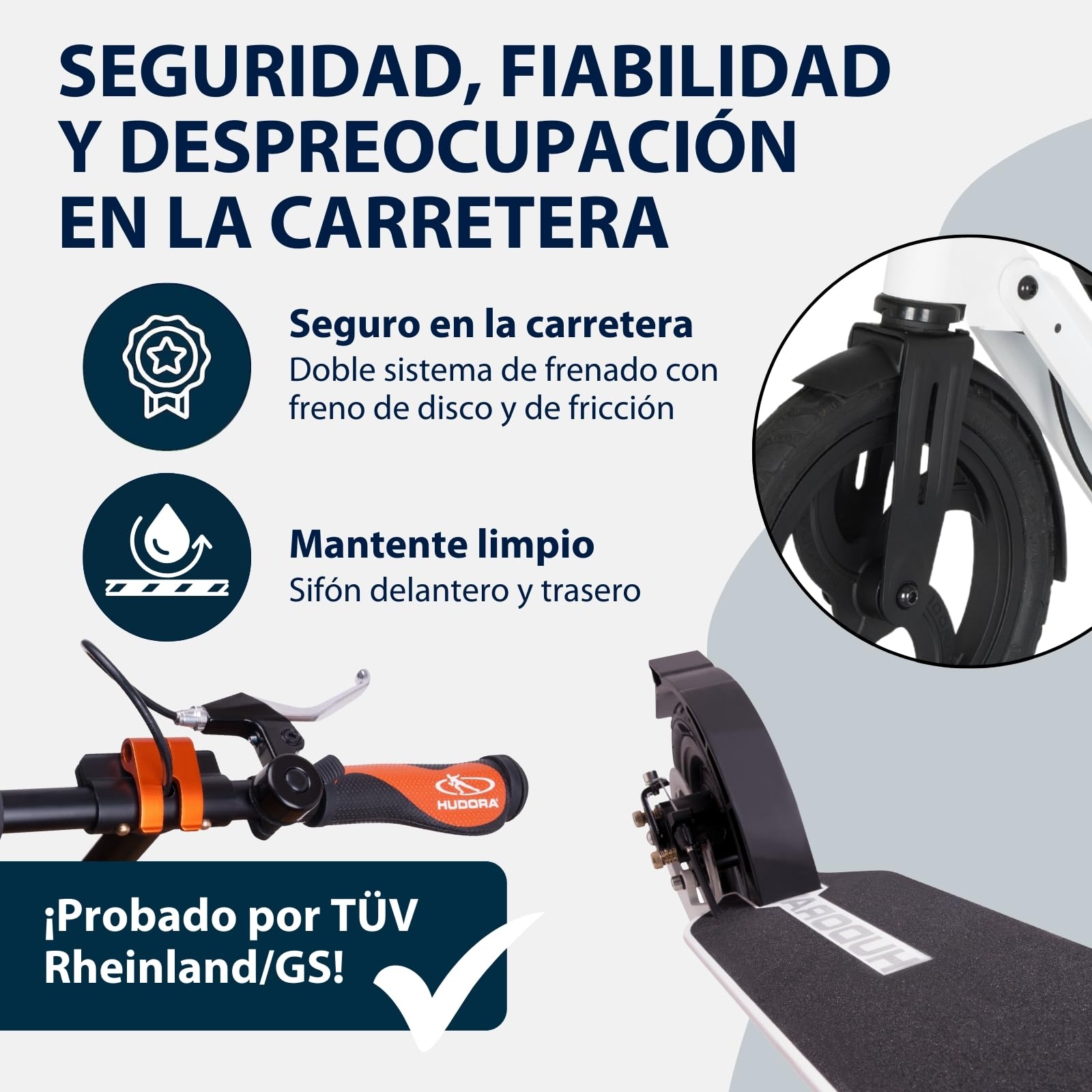 HUDORA Scooter BigWheel Air 230 - Patinete Urbano Ajustable y Plegable de Aluminio con Neumáticos de Aire para 120kg