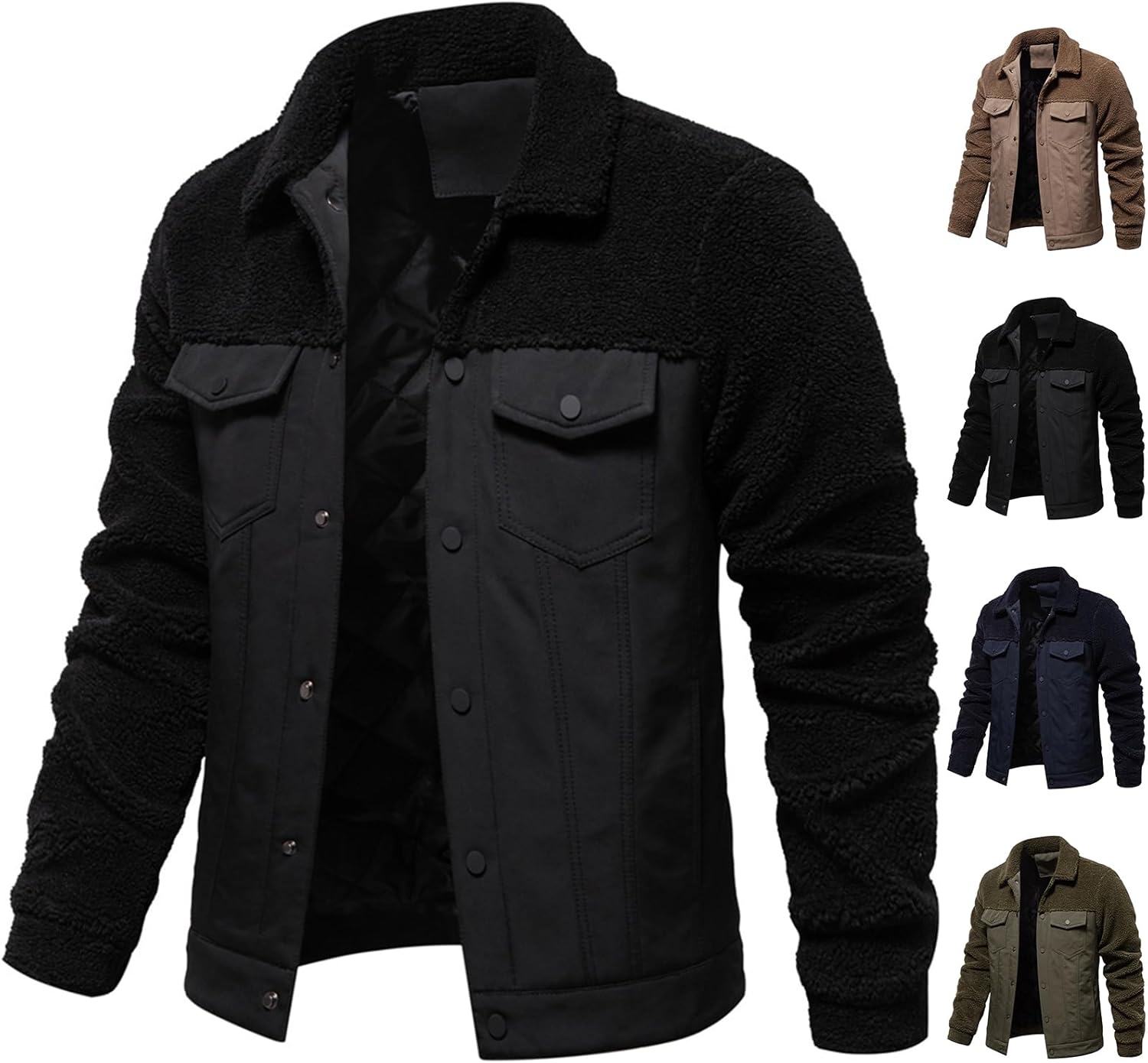 evzosrz Men's Winter Jacket Sherpa Lined Fleece Trucker Jackets Thick Thermal Warm Coat Lapel Work Cargo Jackets for Men