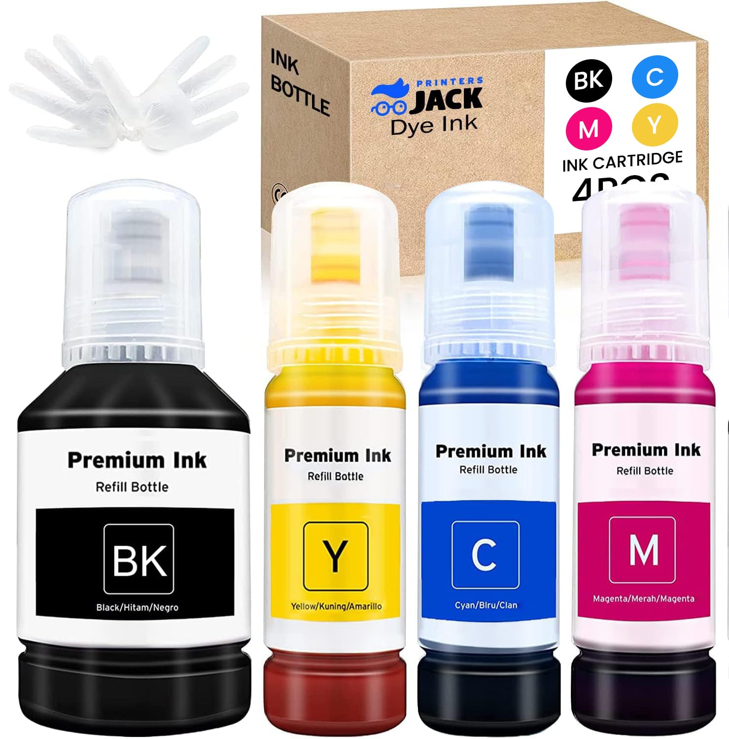 Printers Jack Ink Refill Compatible for 502 T502, Bottles Replacement for EcoTank ET-2750 ET-3750 ET-4750 ET-2760 ET-3760 ET-4760 ET-2700 ET-3700 ET-3710 ET-15000 ST-2000 ST-3000 ST-4000 Printer