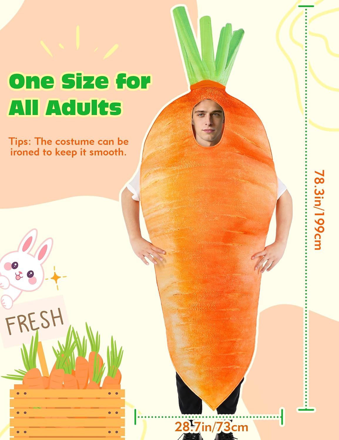 Carrot Costume for Adult, Funny Orange Vegetable Fruits Unisex Outfit, One Size Easter Halloween Cosplay Suit for Men Women