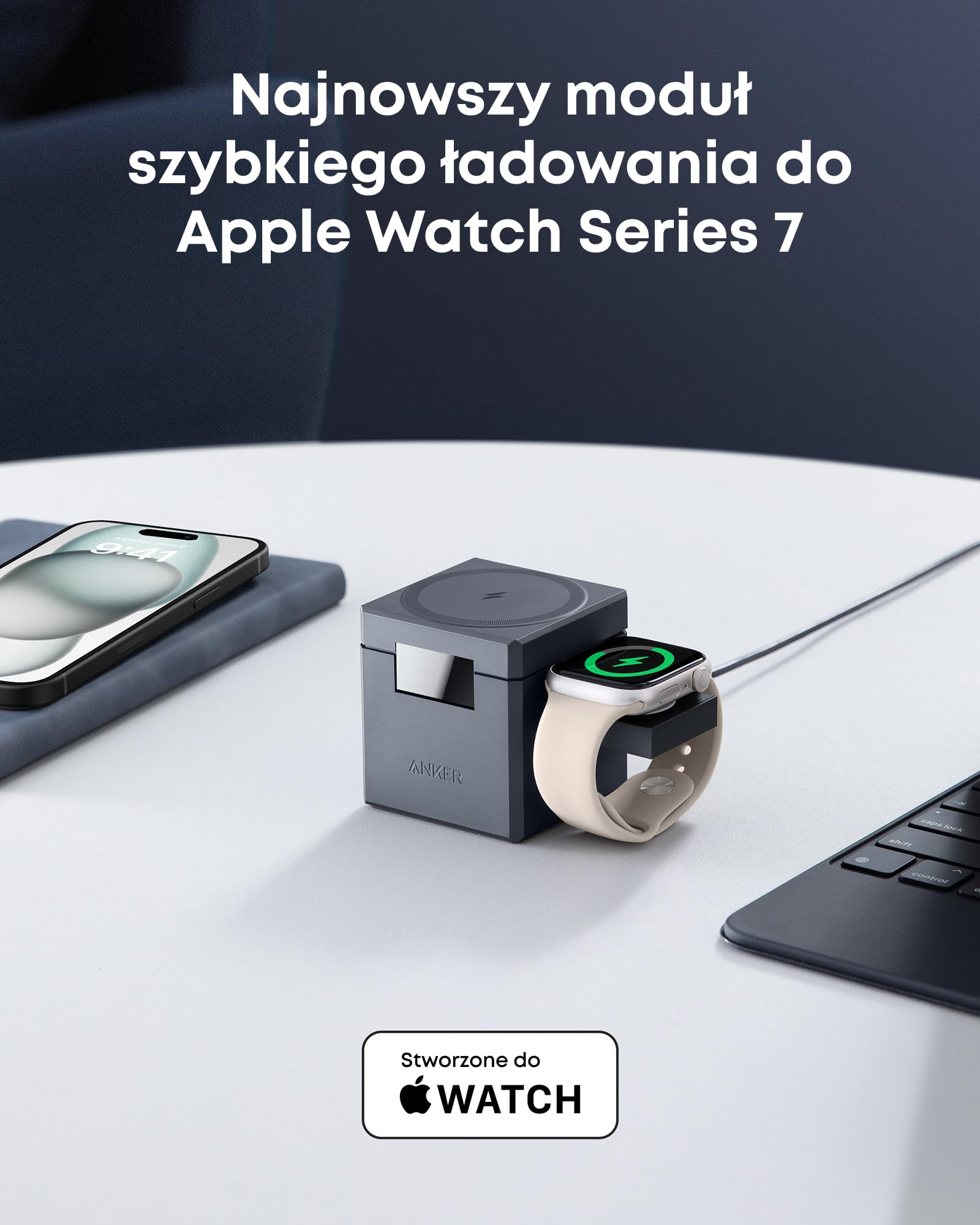 Ładowarka indukcyjna Anker MagSafe z podstawką, bezprzewodowa ładowarka do iPhone'a 16, kostka 3 w 1 z MagSafe, składana podstawka do szybkiego ładowania 15 W | Maksymalna moc bezprzewodowa 15 W, kompatybilna z iPhone 17, 16, 15, 14, Apple Watch serii 1-7