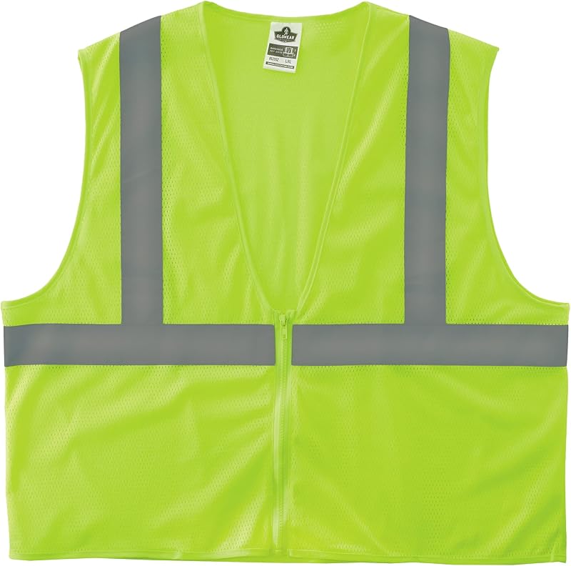 Ergodyne GloWear Hi-Vis Safety Vest - Type R, Class 2, Orange, Mesh, Zipper, Regular Fit, Adult, Unisex, Safety Vest