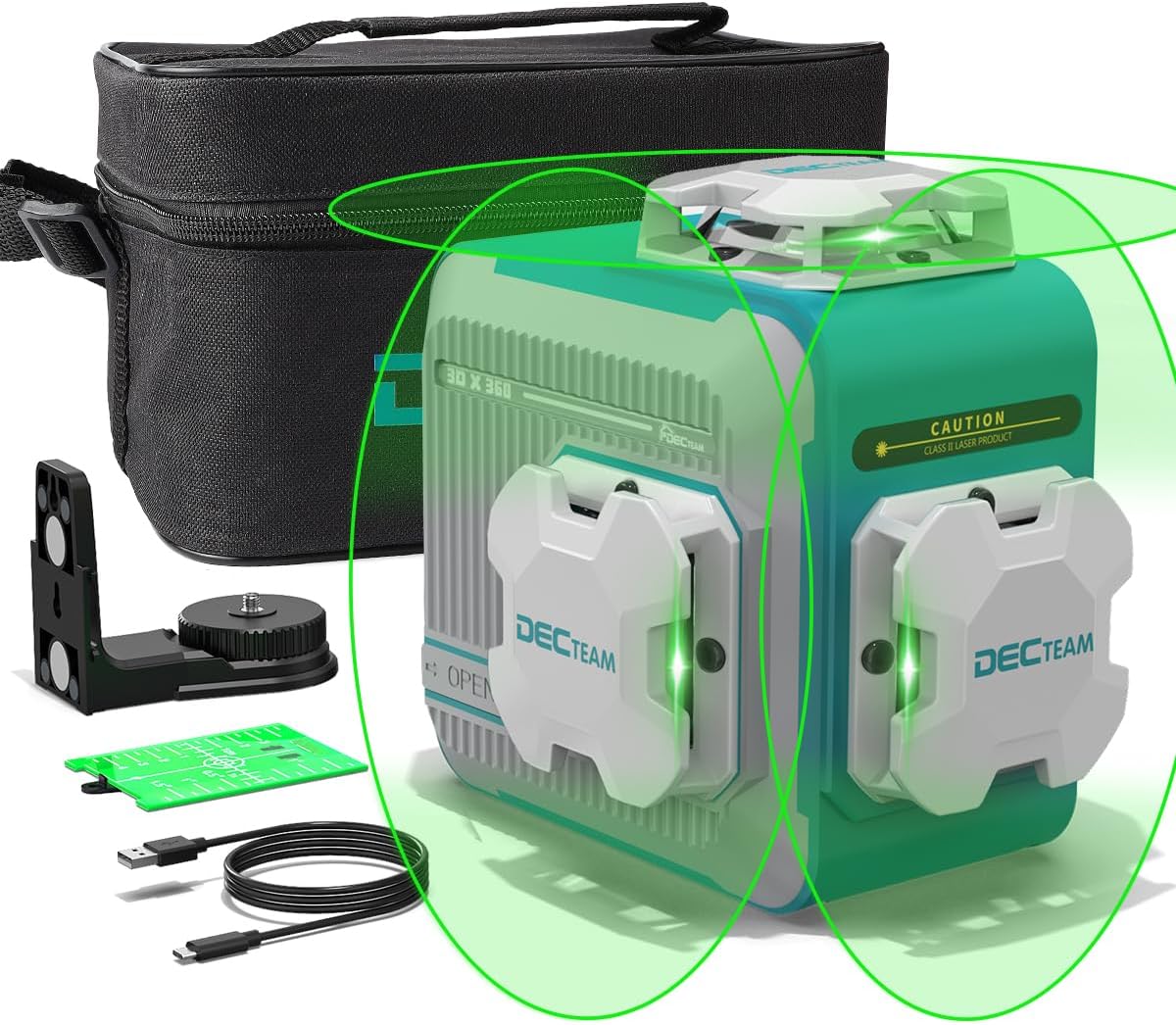 3D 12 Lines Selfleveling Laser Level, DECTEAM 3 x 360° Green Cross