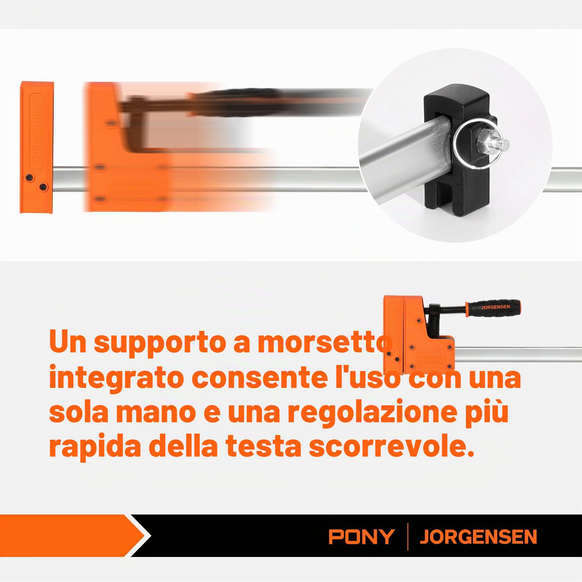 JORGENSEN Profi Morsetti da Falegname 2 Pezzi Serraggio 680 kg, 2-in-1 Set di Morsetti per Legno a sgancio rapido da 600mm, Morsetti a barra Fissaggio del Legno con una Sola Mano