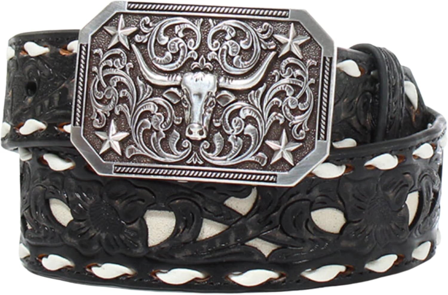 3D Boy's Buck Lace Floral Belt, Size 26, Black