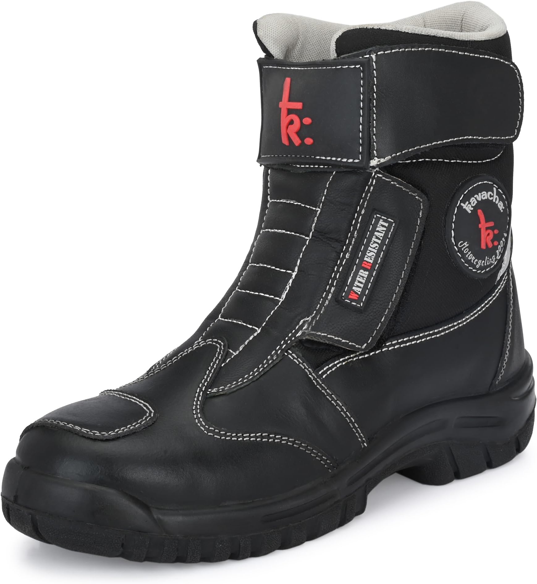 Kavacha Wolf, Biker boot/Motorcycle boot/Pro riding gear, Pure leather upper & PU rubber sole with steel toe and Memory form insocks for long time wear and super extra comfort