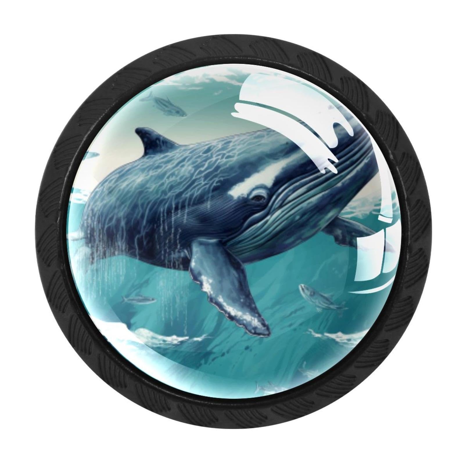 CHENZZZZ 4 Pieces Whale Drawer Knobs, 35mm Black Kitchen Cabinet Knobs, Drawer Pulls and Knobs, Glass Cabinet Hardware Single Hole Knob for Cabinets and Drawers Round