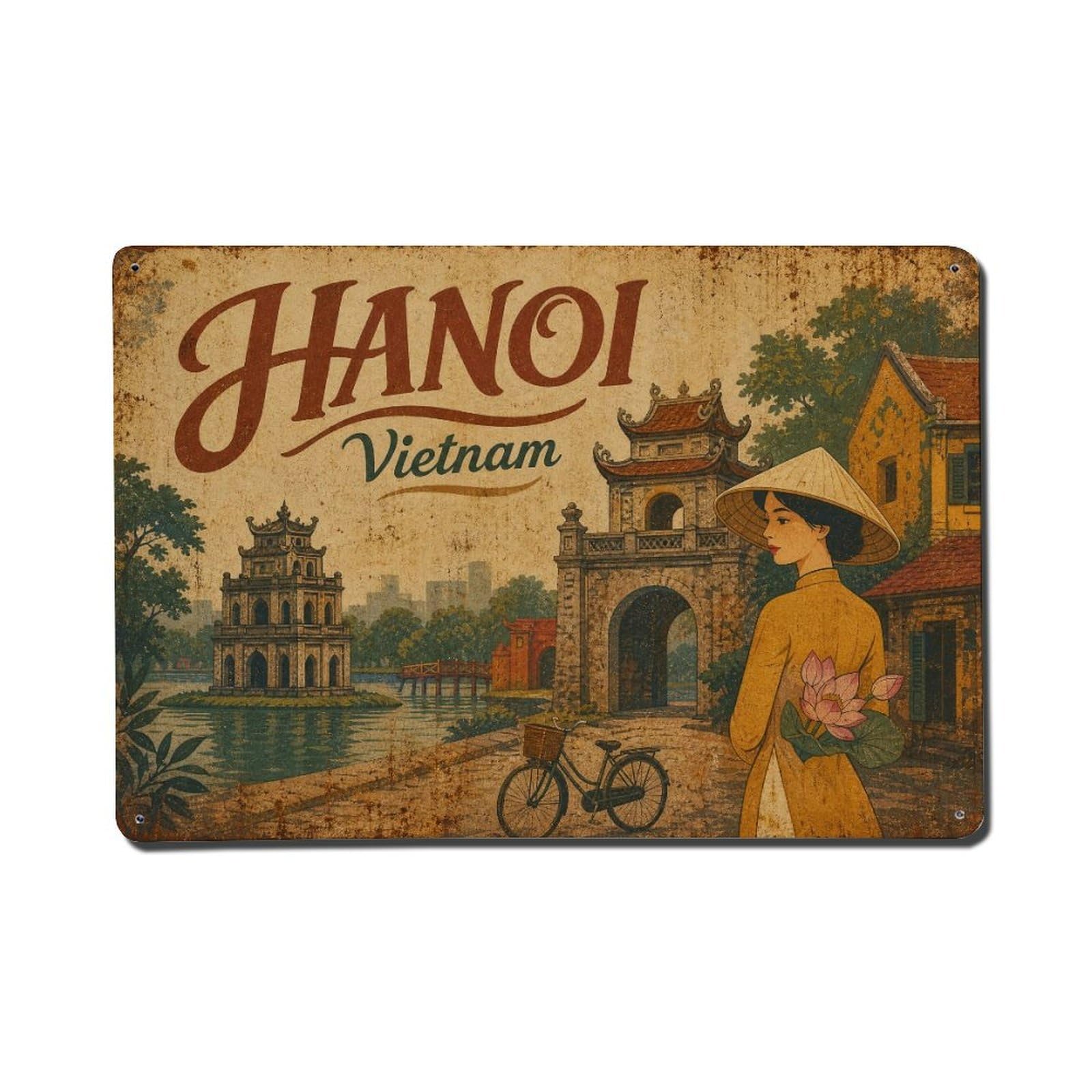 Hanoi Vietnam Heritage Landmark Travel Cultural Metal Tin Sign