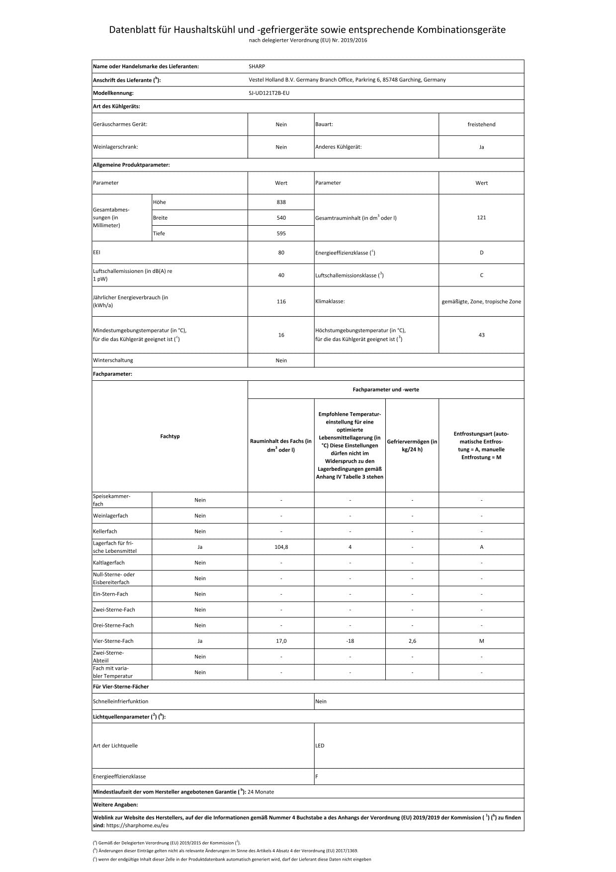 SHARP SJ-UD121T2B-EU Kühlschrank mit Gefrierfach / 121L Nutzinhalt, davon 17L im Gefrierfach/kleiner Kühlschrank mit stufenloser Temperaturregelung/LED Innenbeleuchtung/Schwarz