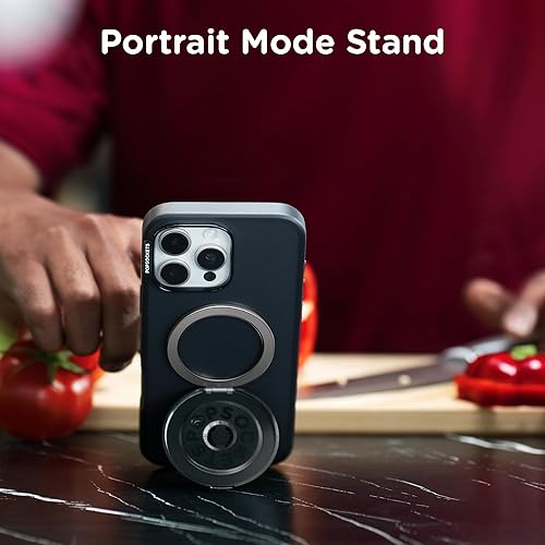 Vista 148 de PopGrip de PopSockets: Agarre y soporte para teléfono, plegable, parte superior intercambiable, blanco sobre negro