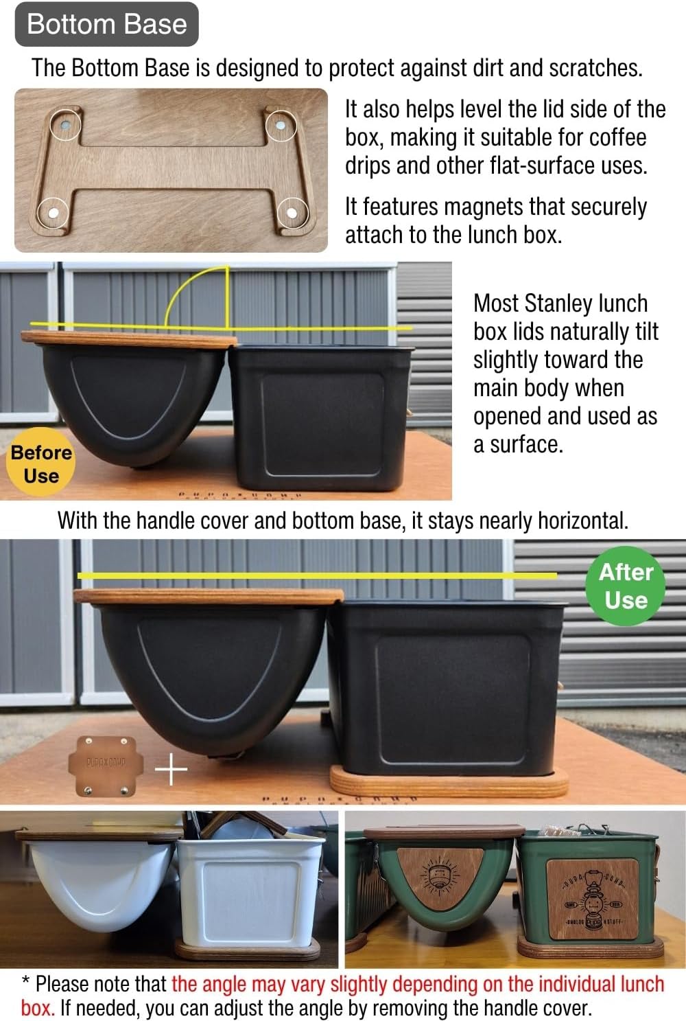 Wooden Table & Lantern Hanger Kit Compatible with Stanley Lunch Box 10qt (9.5L) | Includes Top Board, Bottom Base, Leather Handle & Latch Covers