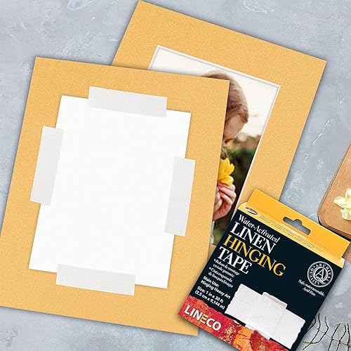 Miniatura 4 de Lineco Cinta de lino activada por agua, pH neutro sin ácidos, autoadhesiva, para bisagras de obras de arte, fotos, carteles y alfombras, 1 pulgada x