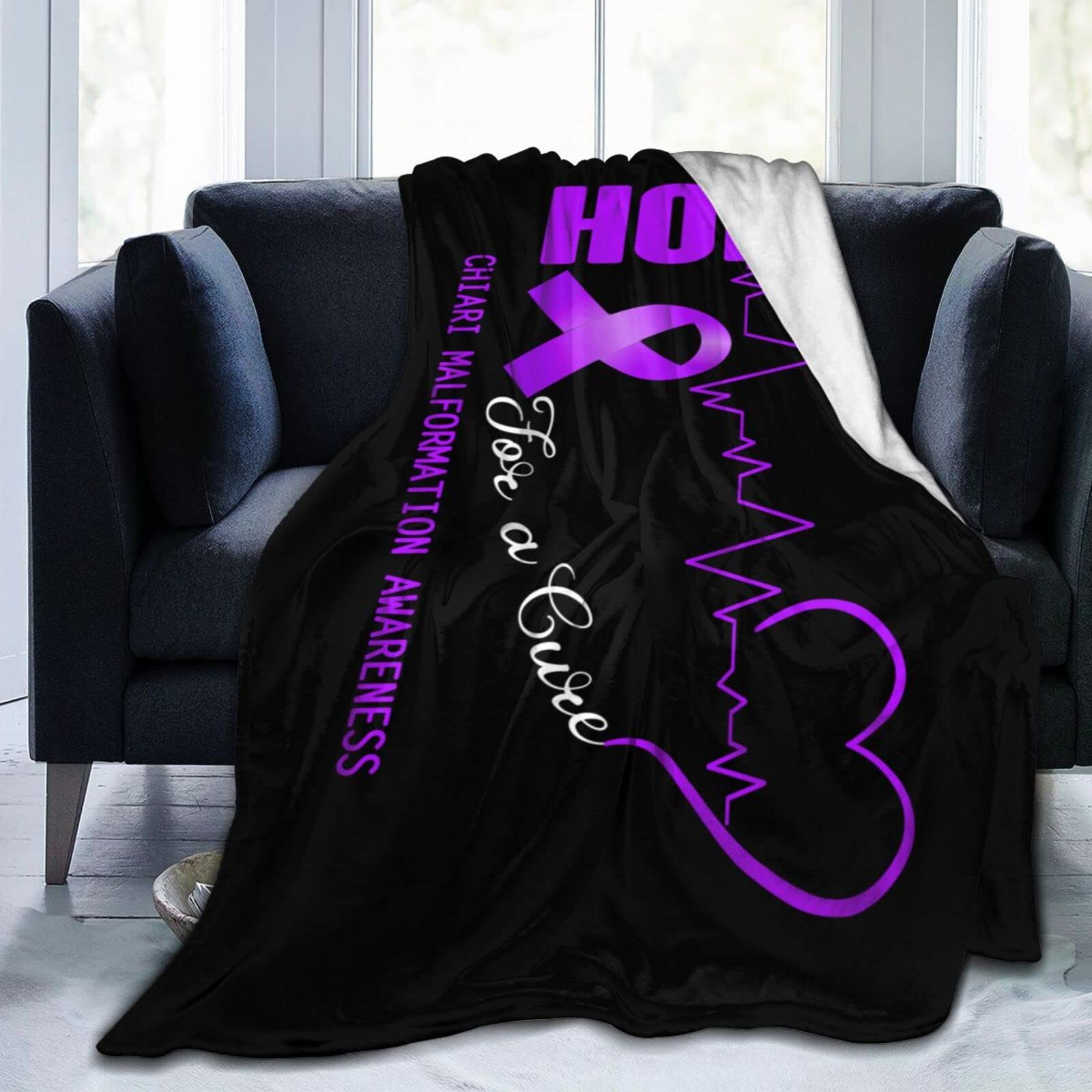 ODHHGDF Hope for A Cure Chiari Malformation Awareness Blanket Printed Flannel Throw Blanket 50inX40in Anti-Pilling Blanket Bed Sofa Living Room Bedroom, Black