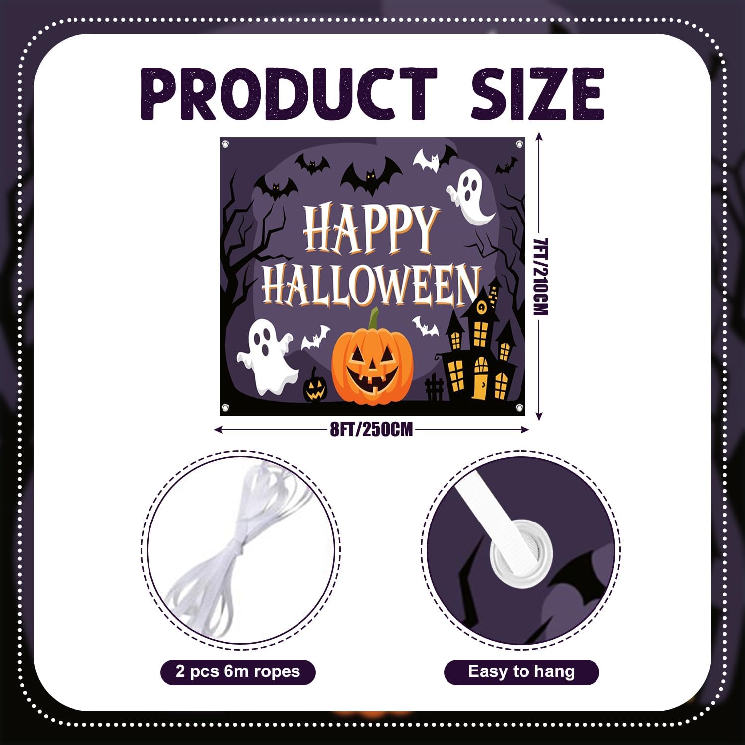 7x8ft Happy Halloween Spooky Scene Garage Door Decor Night Sky Ghosts Bats Pumpkins Haunted House Garage Door Cover Indoor Outdoor Celebration Festive Background Decor