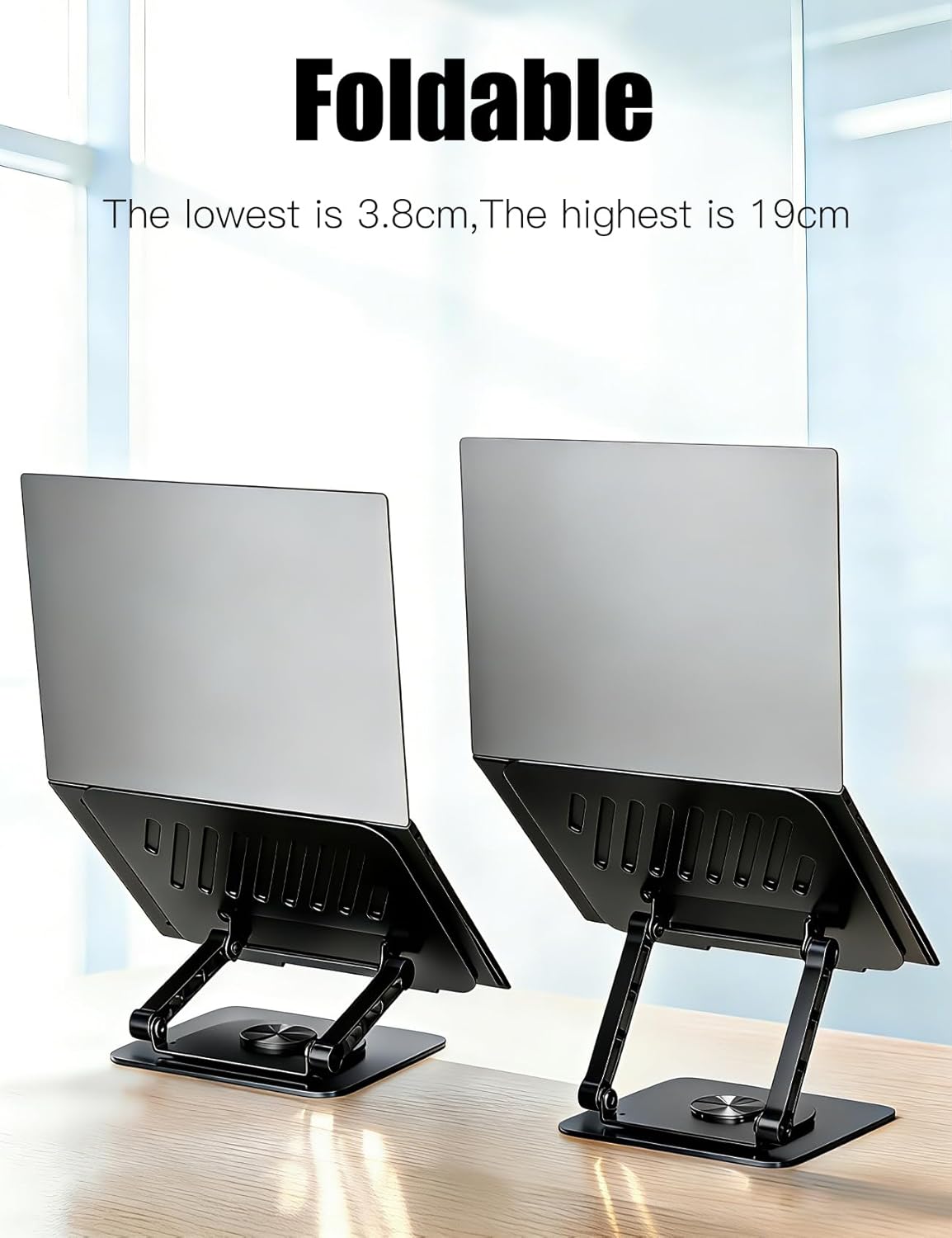 Adjustable Laptop Stand with 360 Rotating Base, Computer Stand for Laptop Ergonimic Foldable Laptop Riser for Desk Compatible with MacBook Pro/Air Notebook up to 16 Inches, Black