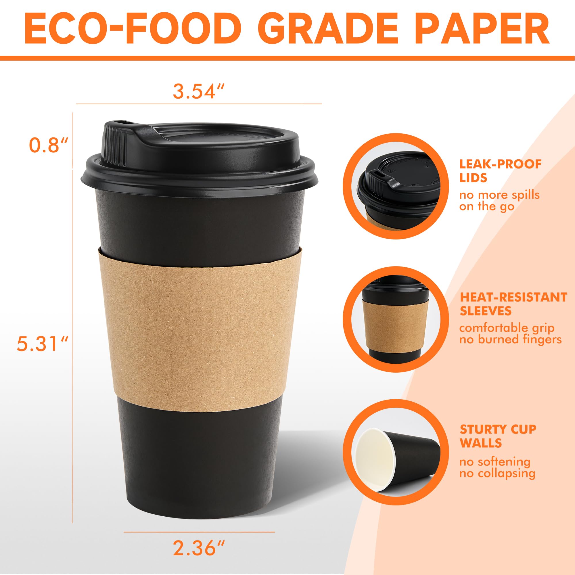 METAPRINT 100 Pack 16 oz Disposable Coffee Cups with Lids and Sleeves — Amazon image 2