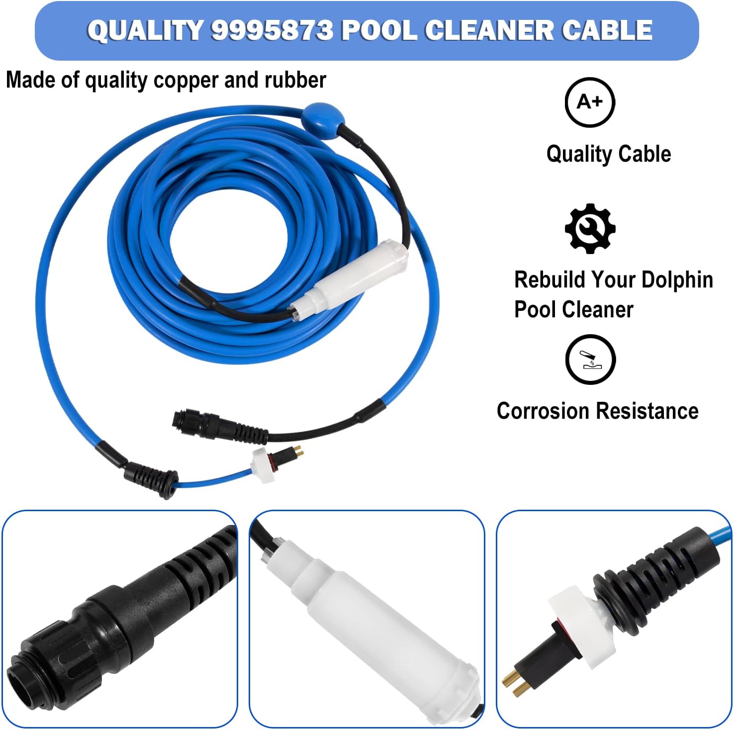 9995873 Blue Cable Assy w/Swivel Replacement Parts Fit for Dolphin Supreme M4 M5, C3, Supreme M400 M500, Oasis Z5i, Triton Plus (Old), Wave 65 Robotic Pool Cleaners