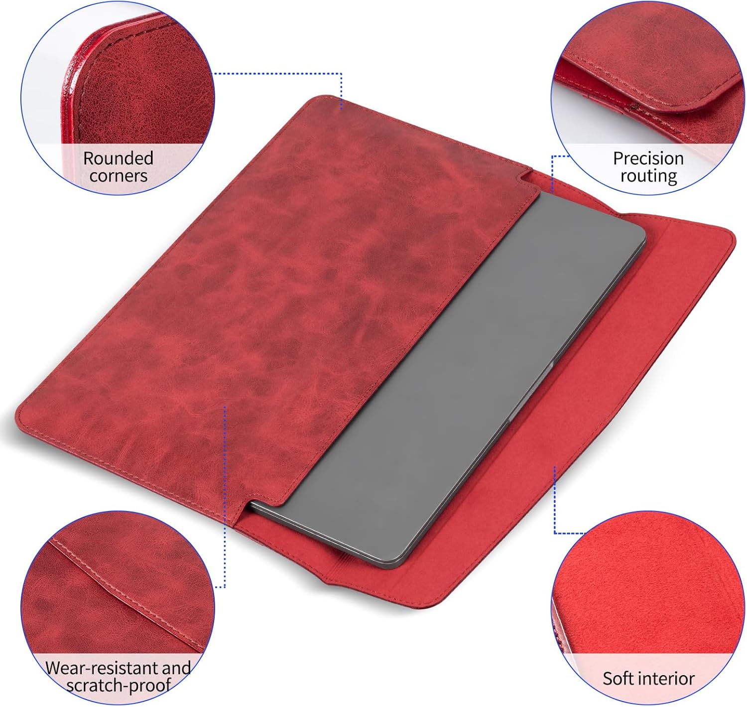 14 Inch Leather Laptop Sleeve for MacBook Pro 14 Inch M5 M4 M3 M2 M1 Pro/Max Case,Premium Protective Case Cover with Magnetic Closure-Vintage Red