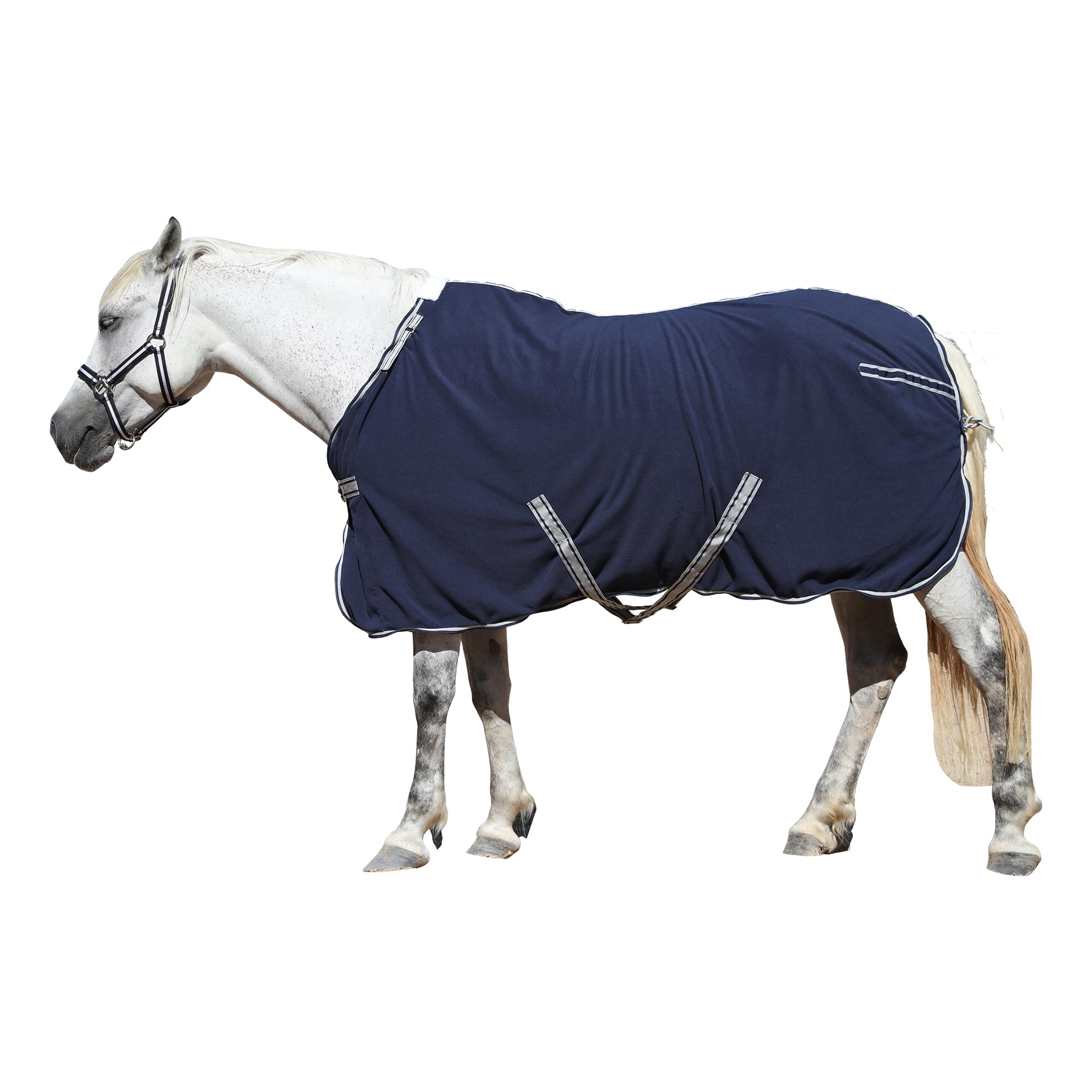 Fleece Horse Rug – Breathable Moisture-Wicking Cooler Rug with Adjustable Neck, Soft Anti-Pill Fleece Stable & Show Blanket for Post-Exercise Drying, Travel & Layering Navy Blue 6'3"