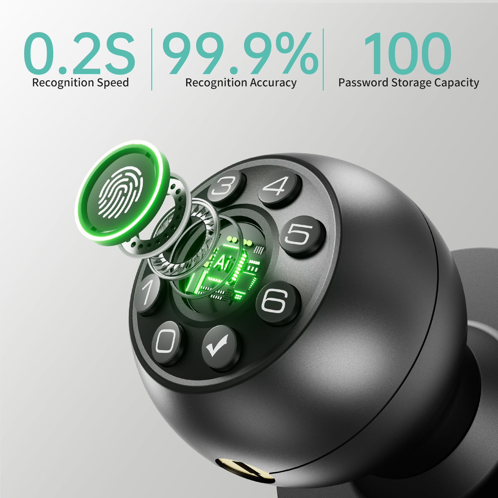 Serrure de porte à empreinte digitale - Bouton de porte intelligent (noir)