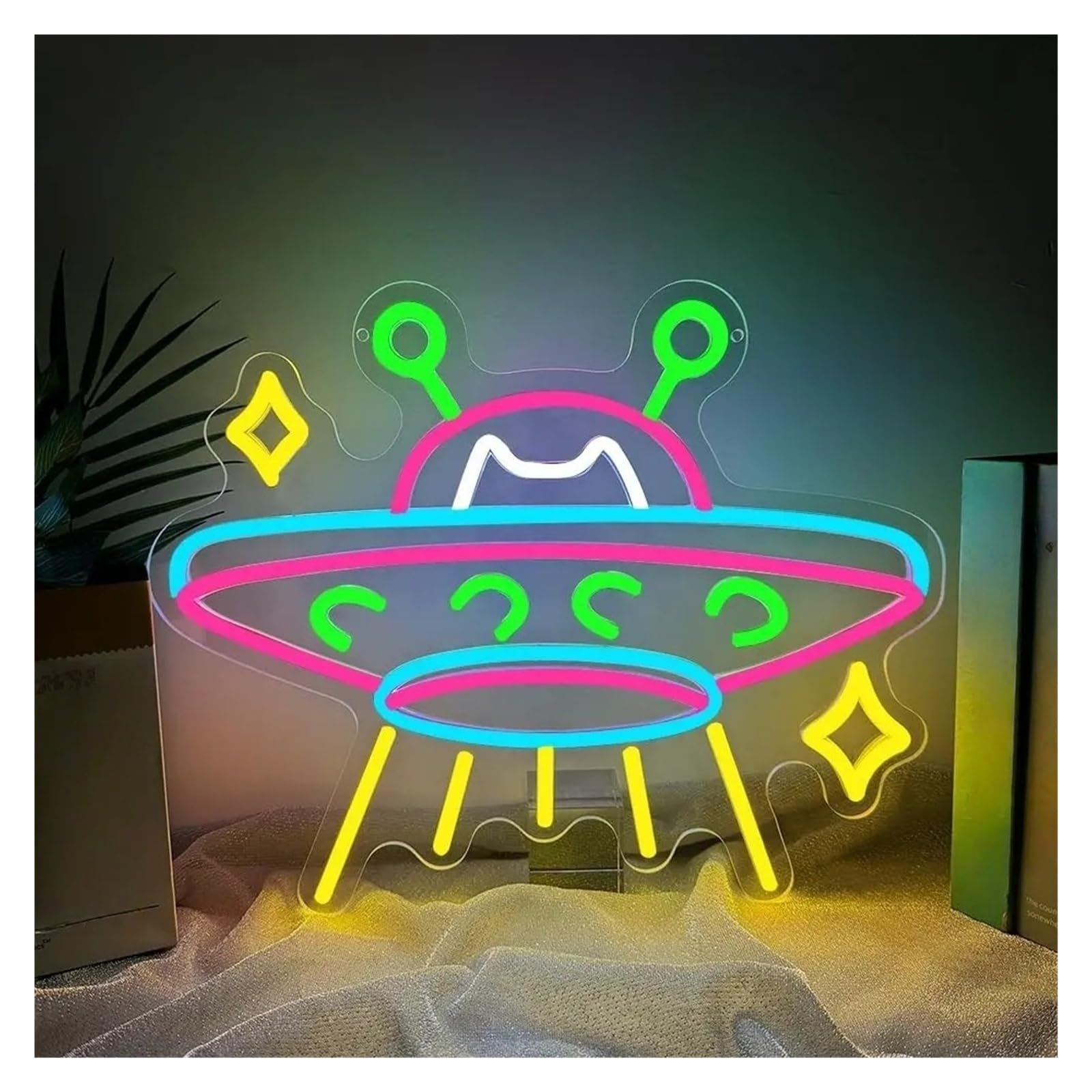 RONGCH Hanging Art Signs UFO Neon Sign Wall Art Decoration for Bedroom Gameroom Livingroom Birthday Party 38x30.8cm﻿