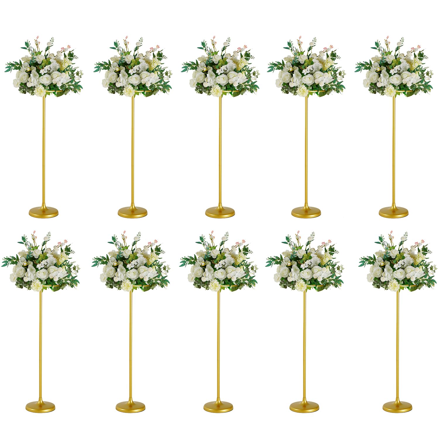 Photo 1 of 10pcs Tall Gold Metal Wedding Flower Stand, 39" Centerpiece Set