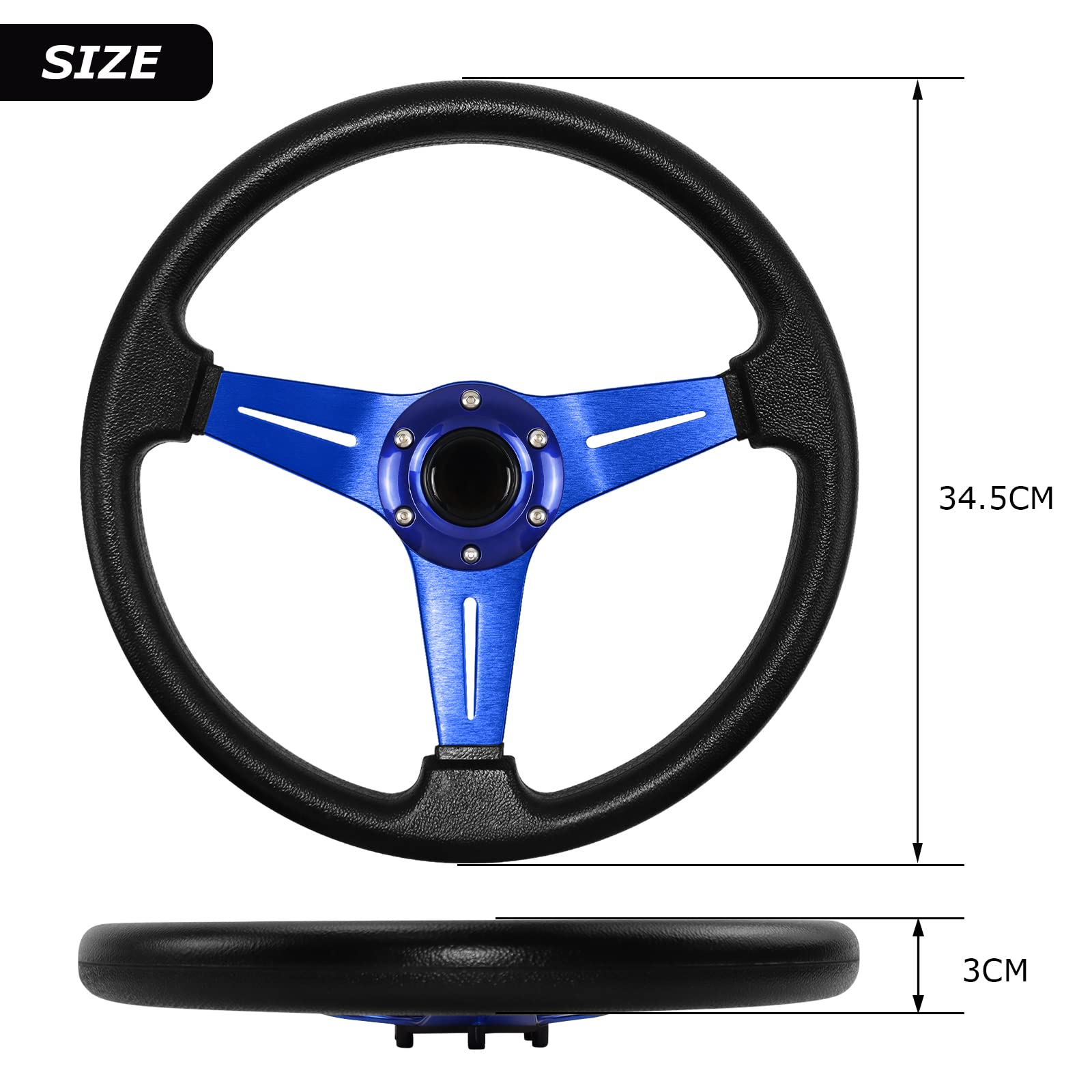 Uniwersalna kierownica wyścigowa, kierownica gier 13.6" 6 Screw Grip Skóra winylowa z przyciskiem rogu do symulacji wyścigów/rajdów/sportów motorowych/samochodów (niebieski)