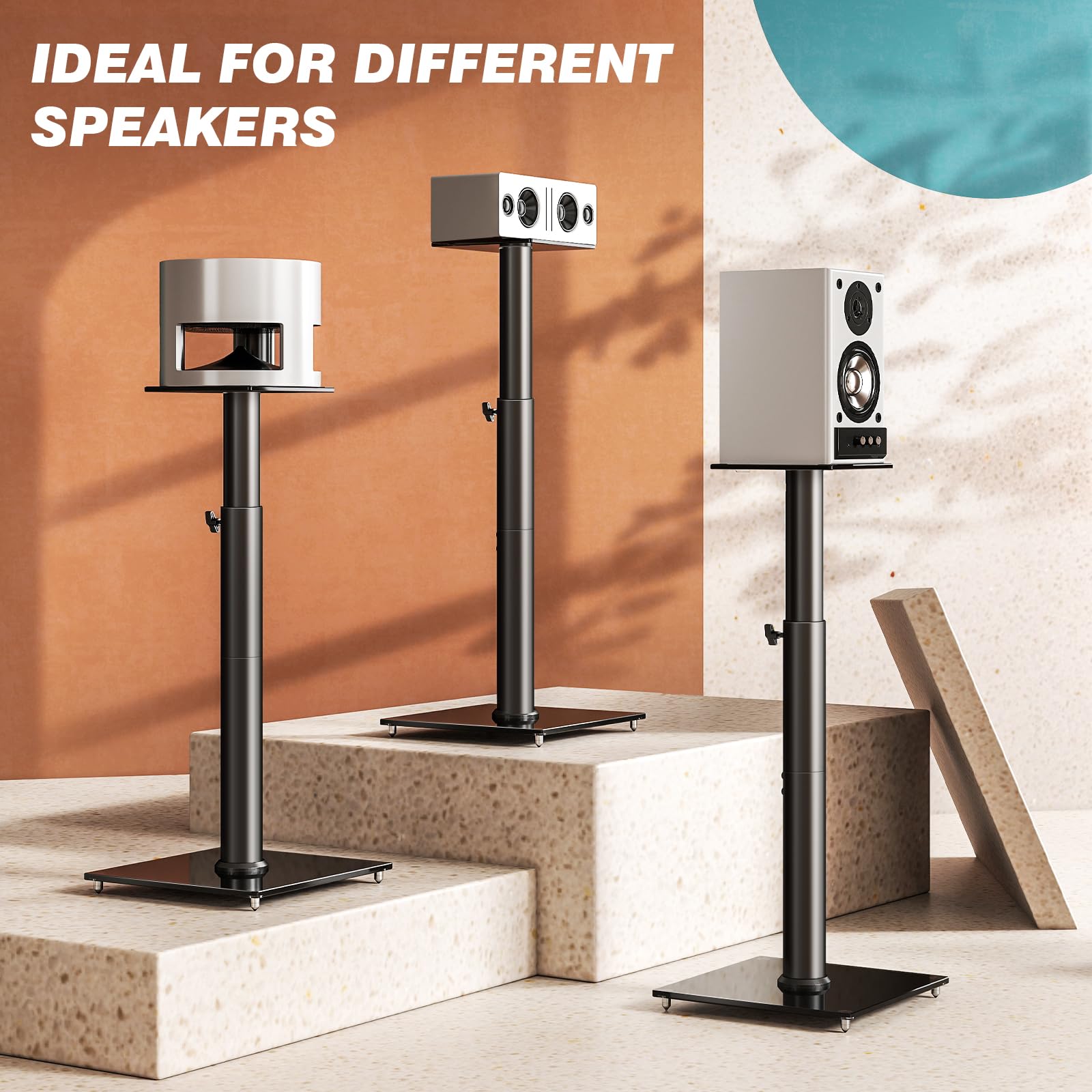 5Rcom Lot de 2 supports de haut-parleur universels pour son surround - Hauteur réglable de 830 mm à 1100 mm chacun - Capacité de 5 kg - Gestion des câbles - Assemblage facile - Noir