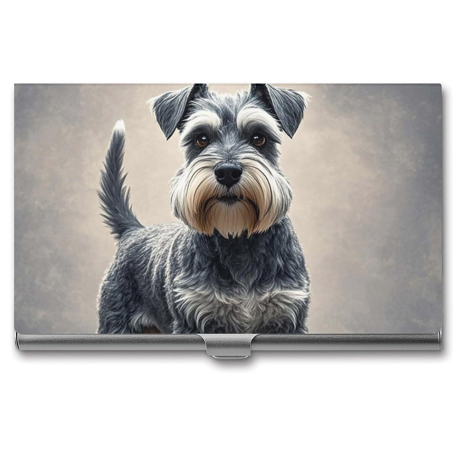 BTCOWZRV Schnauzer Business Card Holder Metal Slim Business Card Case, Pocket Card Holder for Men Women Purse Name Card Holder Stainless Steel Wallet Credit ID Case for Office