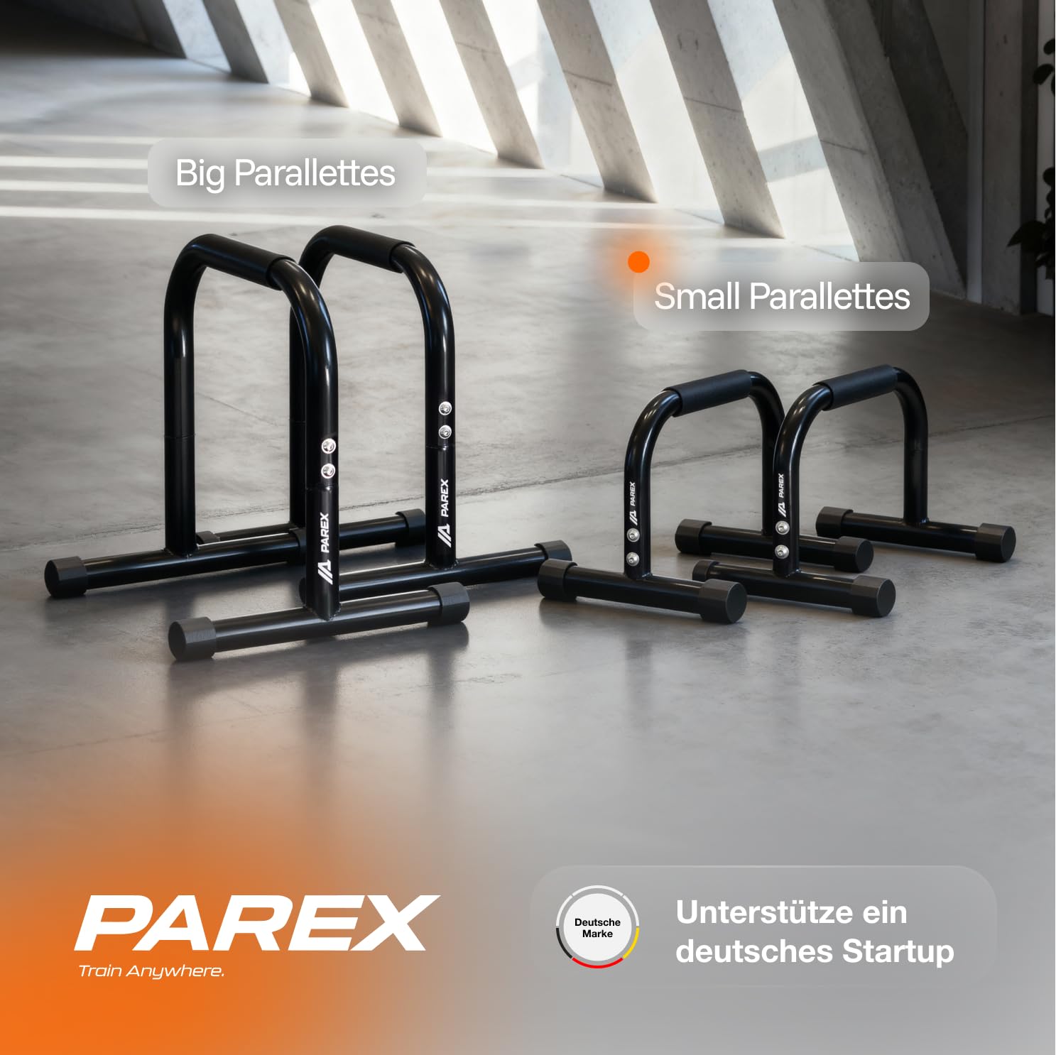 Parex Parallettes aus Stahl, gelenkschonende & rutschfeste Liegestützgriffe, Calisthenics Equipment für Indoor & Outdoor, Push-Up Bars, ideal für Handstand & Liegestütze