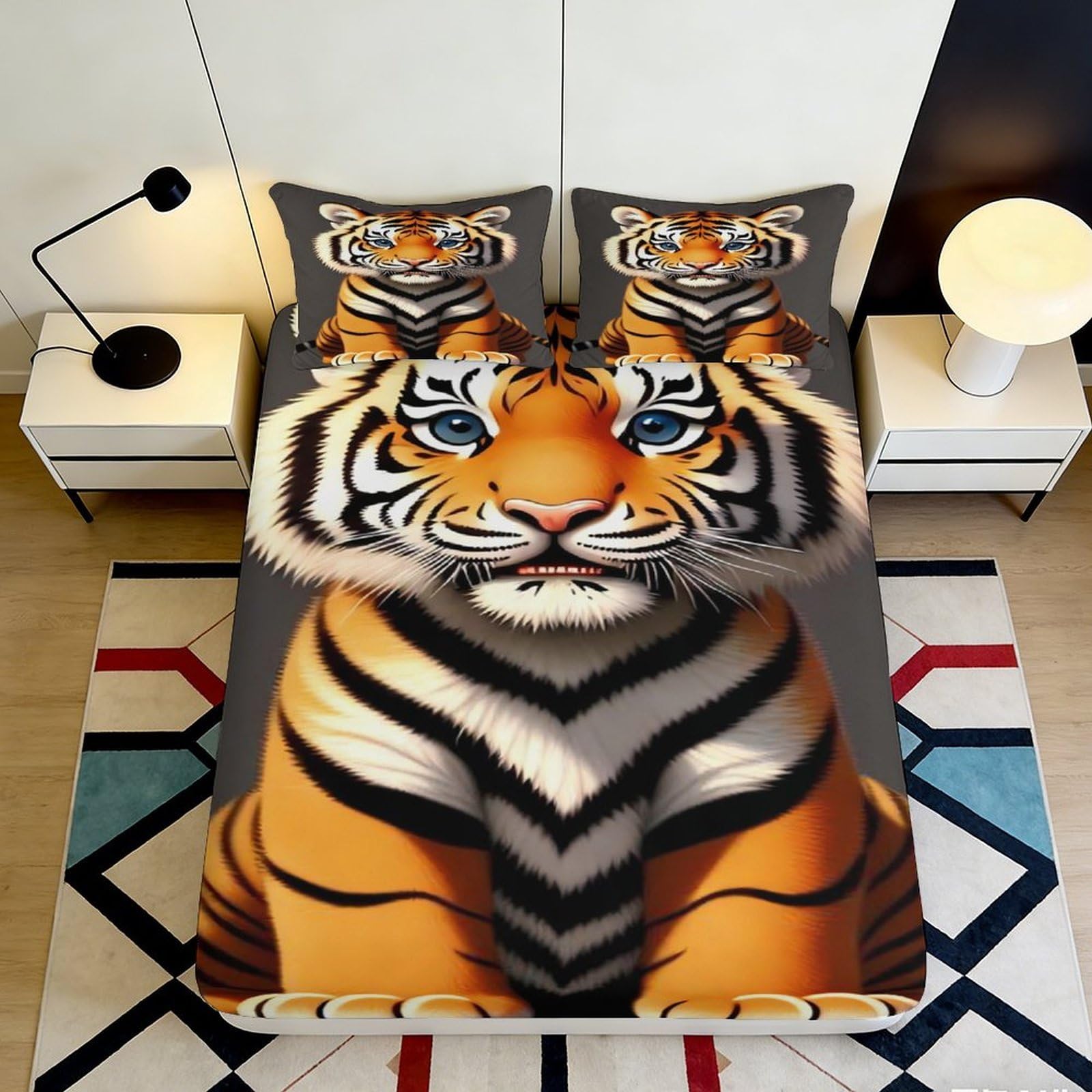 Uynsixtme Style-4 3D Printed Tiger Fitted Sheet Microfiber Deep Pocket Full Wrap Bedroom Bedding Tiger Mattress Fitted Cover Non-Slip Washable For Home 90X200x25cm