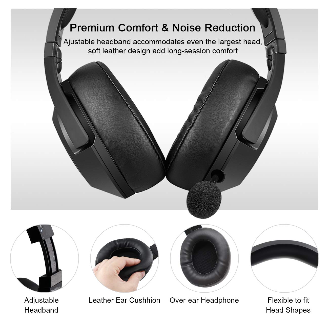 ONIKUMA Gaming Headset for Xbox One,PS4, PC, 3.5mm Stereo Wired Over Ear Gaming Headphone with Mic, Noise Cancelling & Volume Control USB LED Deep Bass Game Headphones for Laptop Mac Nintendo Switch