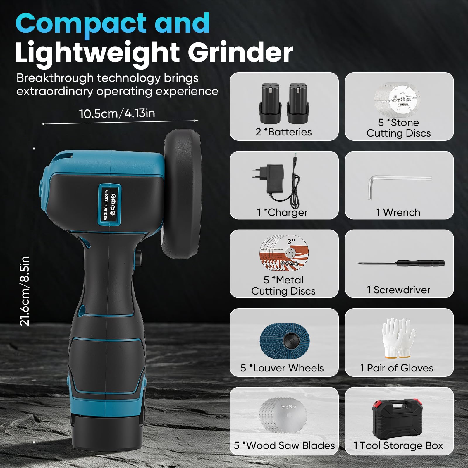 Mini amoladora angular, batería de 16,8V Mini Flex con 2 baterías de 1500mAh, 19500 RPM, juego de 20 discos (metal/madera/piedra) y maletín de herramientas, lijadora eléctrica para lijar, pulir