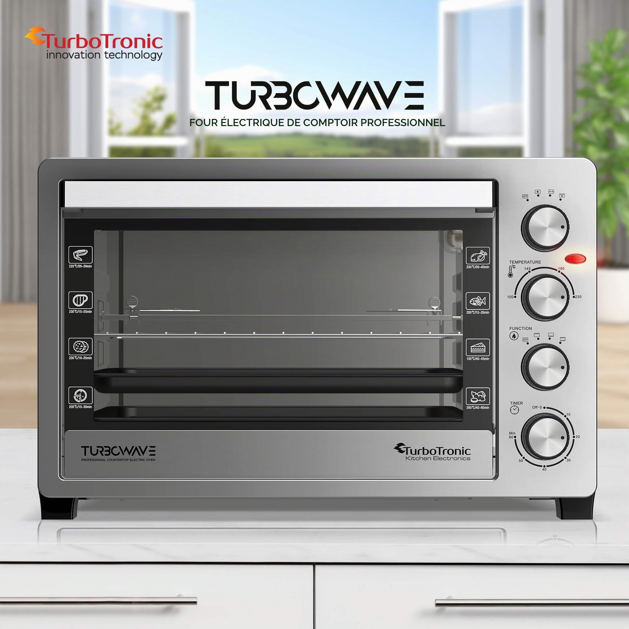 TurboTronic EVS38, Four électrique 38 L, Four posable à chaleur tournante, Mini four, 2000 W, 230°C, Argent