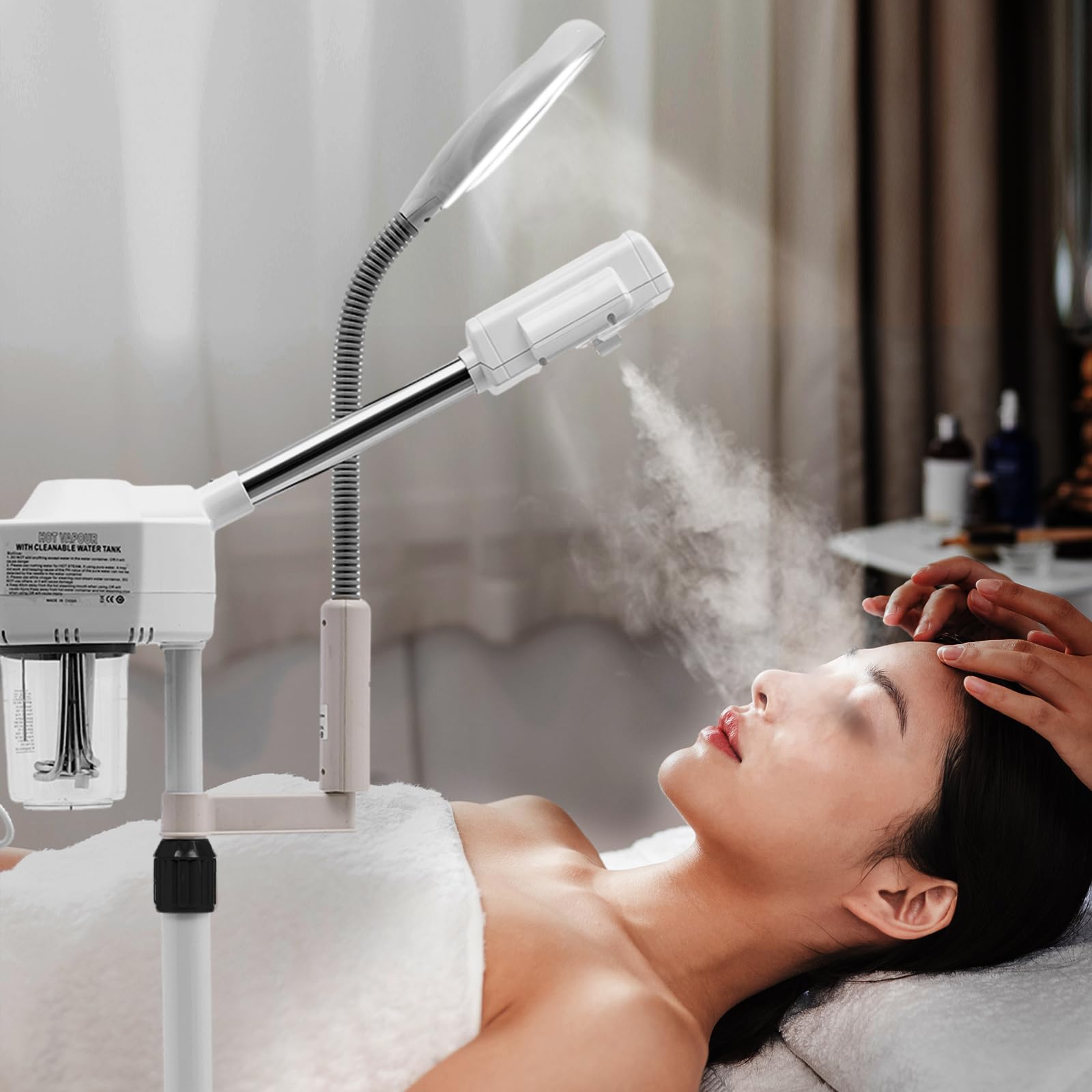 Parownik 2 w 1, lampa z lupą, gorąca lampa z lupą, streamer ozonowy z lampą UV Lanmp i zbiornikiem na wodę, do spa, salonu, piękna, wielofunkcyjna twarz