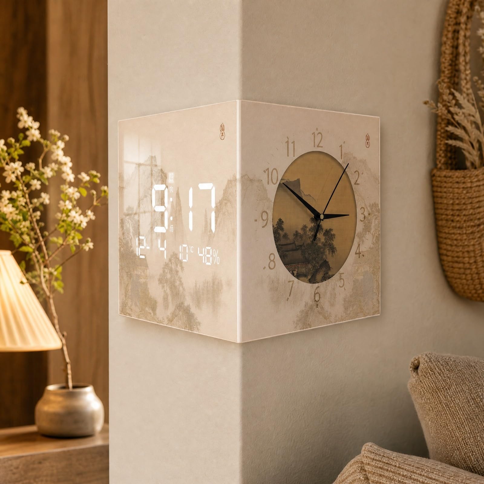 Orologio con Display LED Moderno | Qurante in Acrilico Trasparente, Orologio da Angolo a Doppia Faccia, Decorativo, per Soggiorno, 30CM, Stile B